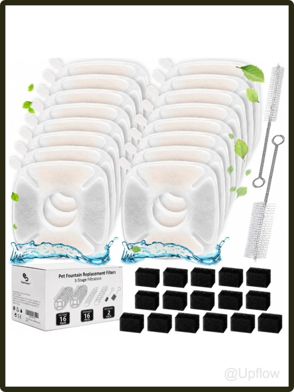 Cat Water Fountain Filters Replacement 34 Pcs Set Carbon Resin Sponges Brushes